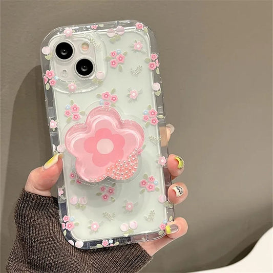 Floral Clear Phone Case With Flower Pop Out Phone Grip